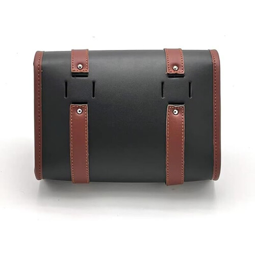Motorcycle Tail Bag For Chopper, Bobber, Cruiser, PU Leather Front Fork Tail Saddle Bag, Black 2