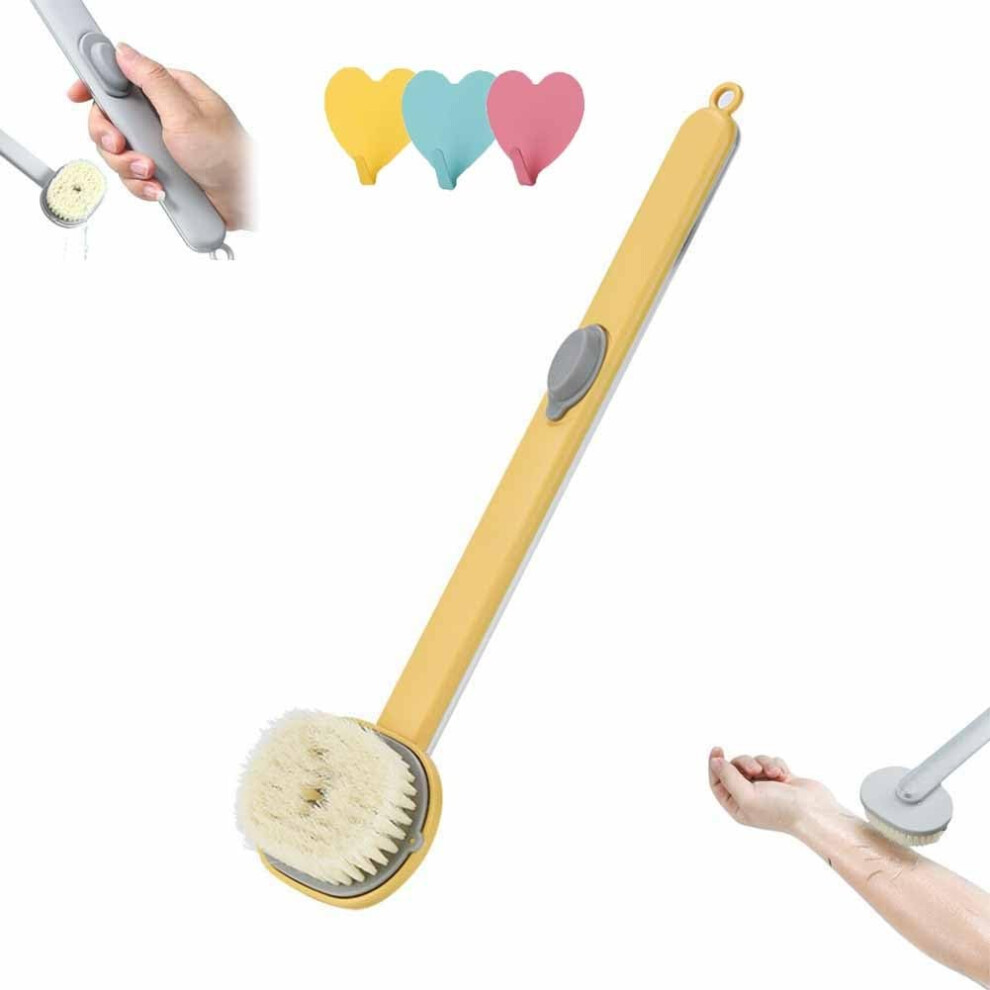 Long Handle Bath Brush with Detachable Head and OneTouch Foam, Back Scrubber for Shower, Yellow