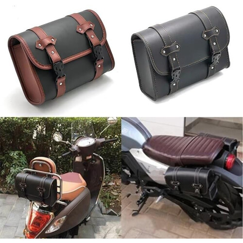 Motorcycle Tail Bag For Chopper, Bobber, Cruiser, PU Leather Front Fork Tail Saddle Bag, Black 1