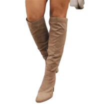 (39,Beige)Women Suede Boots for Winter Over Knee Long Boots with Thick Heel Easy to Put on Fashionable