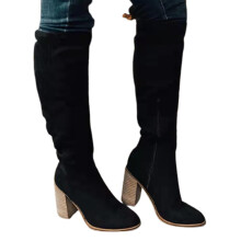 (39,Black)Women Suede Boots for Winter Over Knee Long Boots with Thick Heel Easy to Put on Fashionable