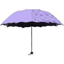(Purple) Creative Umbrella Water Flowering Umbrella 3 Folding Sun And Rain Umbrella Windproof Manual Umbrella For Women Outdoor