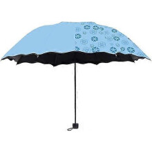 (Blue) Creative Umbrella Water Flowering Umbrella 3 Folding Sun And Rain Umbrella Windproof Manual Umbrella For Women Outdoor