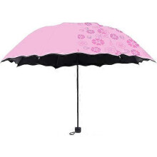 (Pink) Creative Umbrella Water Flowering Umbrella 3 Folding Sun And Rain Umbrella Windproof Manual Umbrella For Women Outdoor