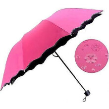 (rose red) Creative Umbrella Water Flowering Umbrella 3 Folding Sun And Rain Umbrella Windproof Manual Umbrella For Women Outdoor