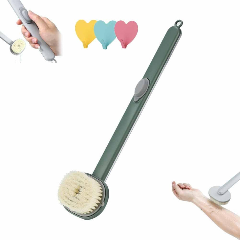 Green Long Handle Bath Brush With Soap Dispenser, Detachable Back Scrubber, Gentle Exfoliation,