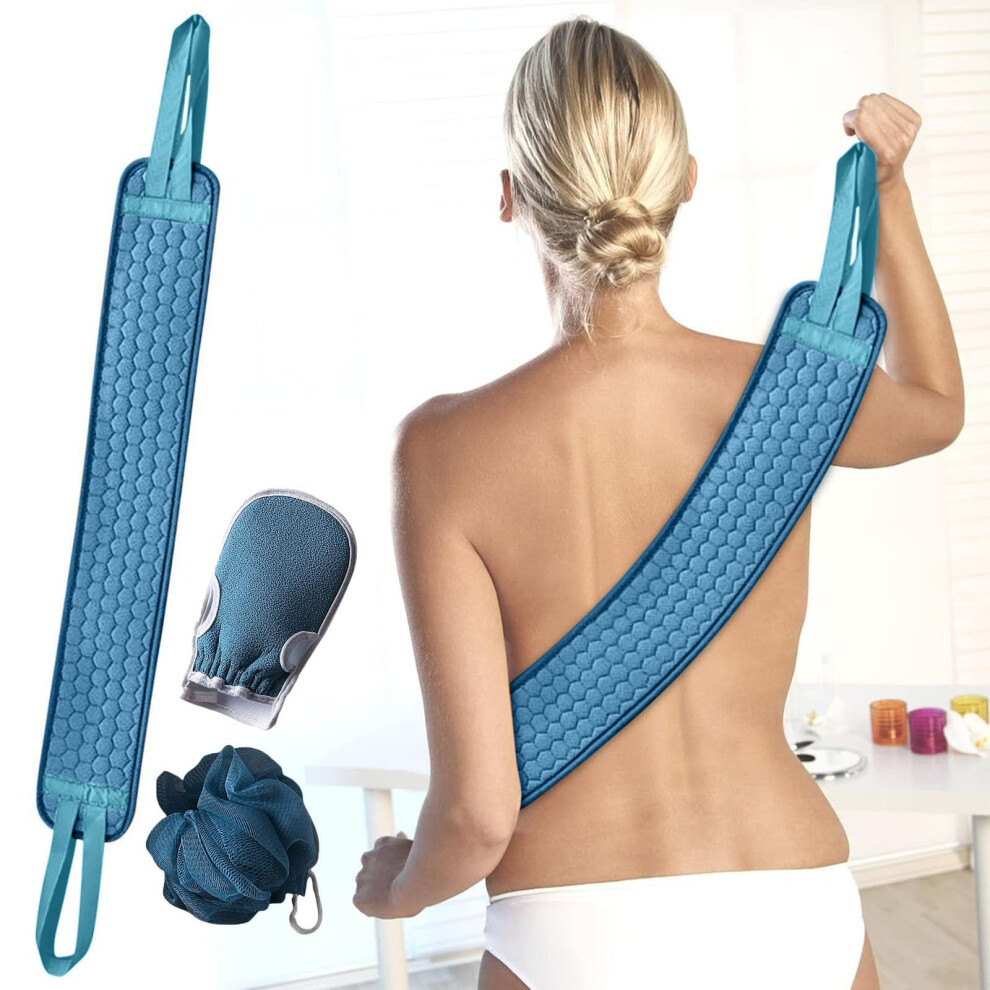 Back Scrubber with Handles, 3 Piece Exfoliating Bath Set, QuickDry Nylon for Deep Cleansing