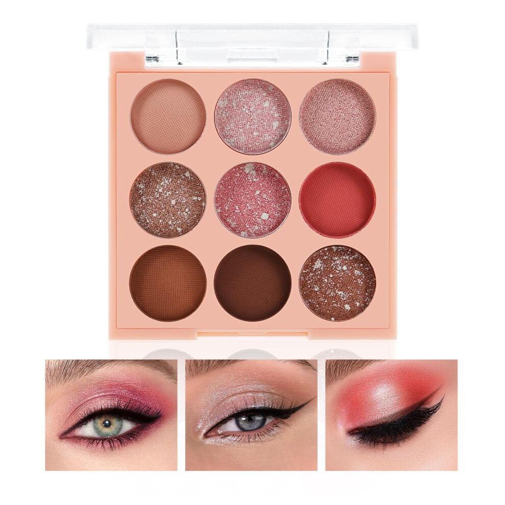 9 Color Eyeshadow Palette with Matte and Shimmer,  Pigmented Blendable Makeup Palette