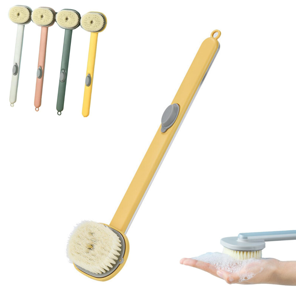 Yellow Long Handle Shower Brush With Builtin Soap Dispenser For Back Scrubbing And Gentle Exfoliation Â