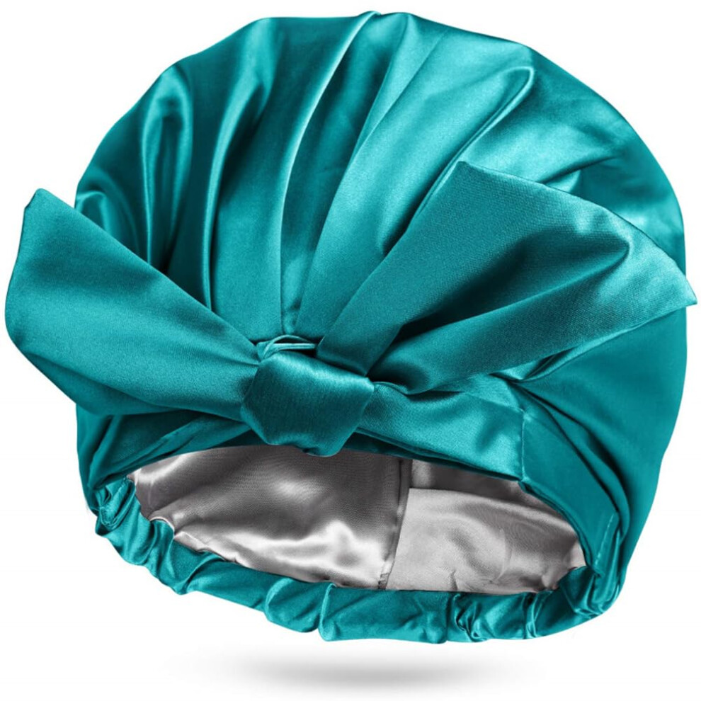 Silk Shower Cap Waterproof Double Layer Large Satin Design for All Hair Types with Bowtie-image-OPC-PR5HGZS-NEW
