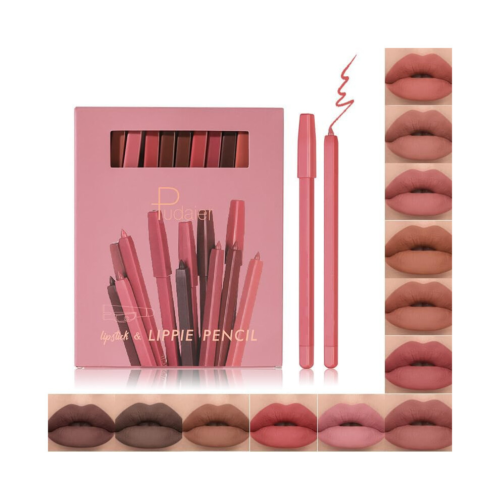 12 Colors Waterproof Matte Lip Liner Pencil Set with Sharpener, Long Lasting Silky Smooth