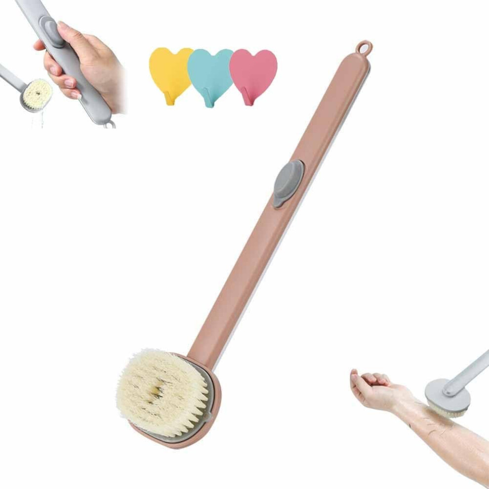 Brown Long Handle Bath Brush With Builtin Soap Dispenser, Detachable Back Scrubber For Shower,