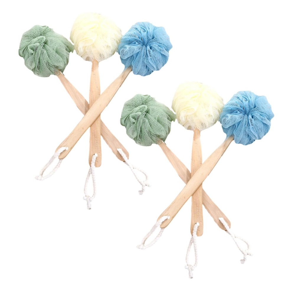 Back Scrubber 3pcs Long Handle Bath Brush Soft Bristles Exfoliating Wooden Shower Brush for Dead Skin