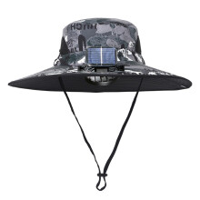 Solar Fan Fishing Hat Wide Brim Solar Powered Cooling Hat with USB Charging Camouflage One Size