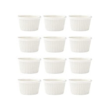 Porcelain Ramekins Set of 12, 3 Inch 3.5oz White Fluted Bowls, Oven Microwave Dishwasher Safe