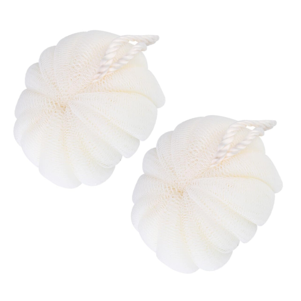 Beige 2Pcs Exfoliating Bath Loofah With Hanging Rope For Gentle Skin Cleansing And Deep Exfoliation