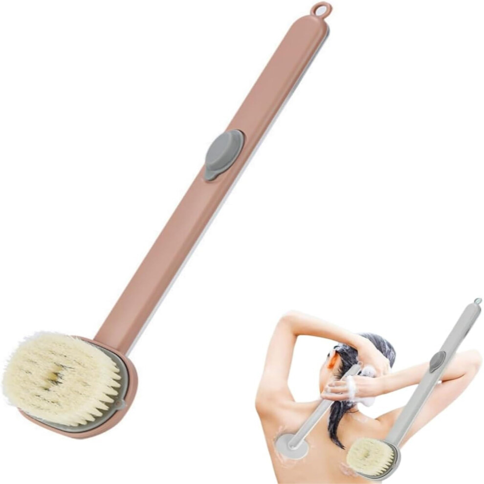Pink Back Scrubber With Long Handle And Builtin Soap Dispenser, Soft Bristle Shower Brush