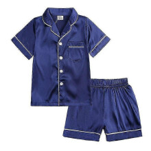 (80, female) 2025 Kids Satin Pyjamas Nightwear Pjs Set Silk Short Sleeve Shorts Button Sleepwear