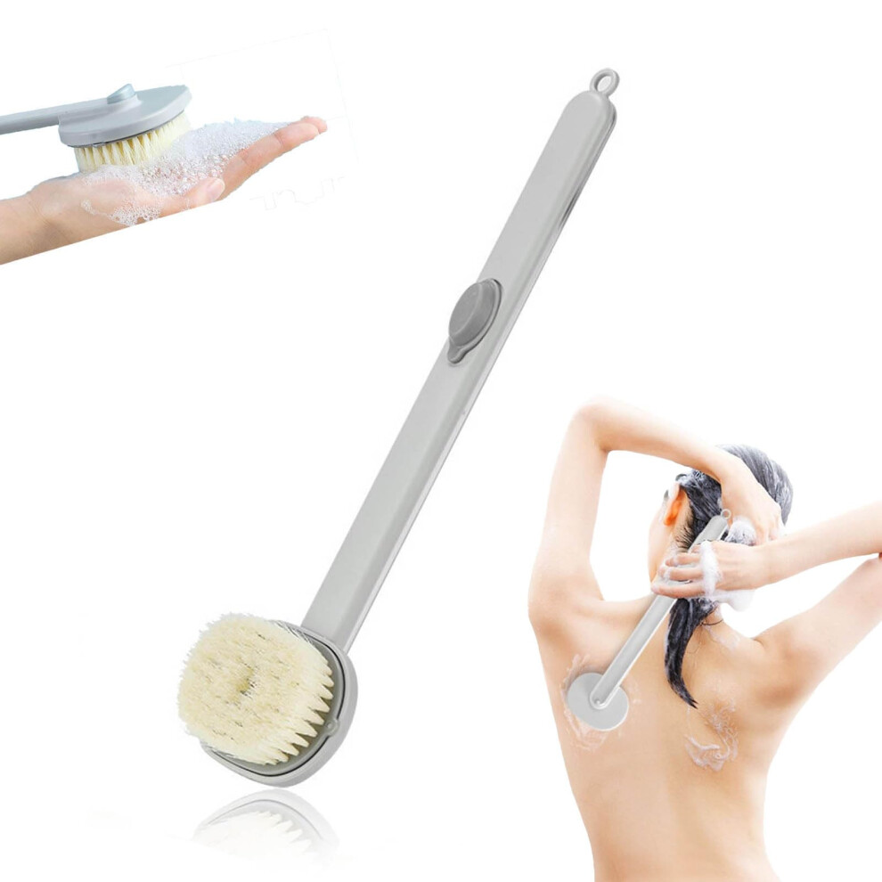 Grey 2Pcs Long Handle Bath Brush With Soap Dispenser, Back Scrubber For Shower And Hardtoreach Areas