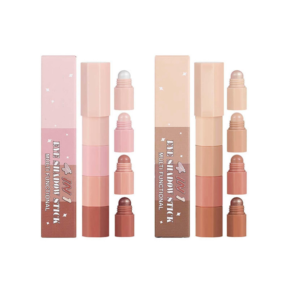 White Eyeshadow Stick And Pencil Set, 4 Shades, Longlasting Creamy Texture, Pearl Glitter, Pigmented