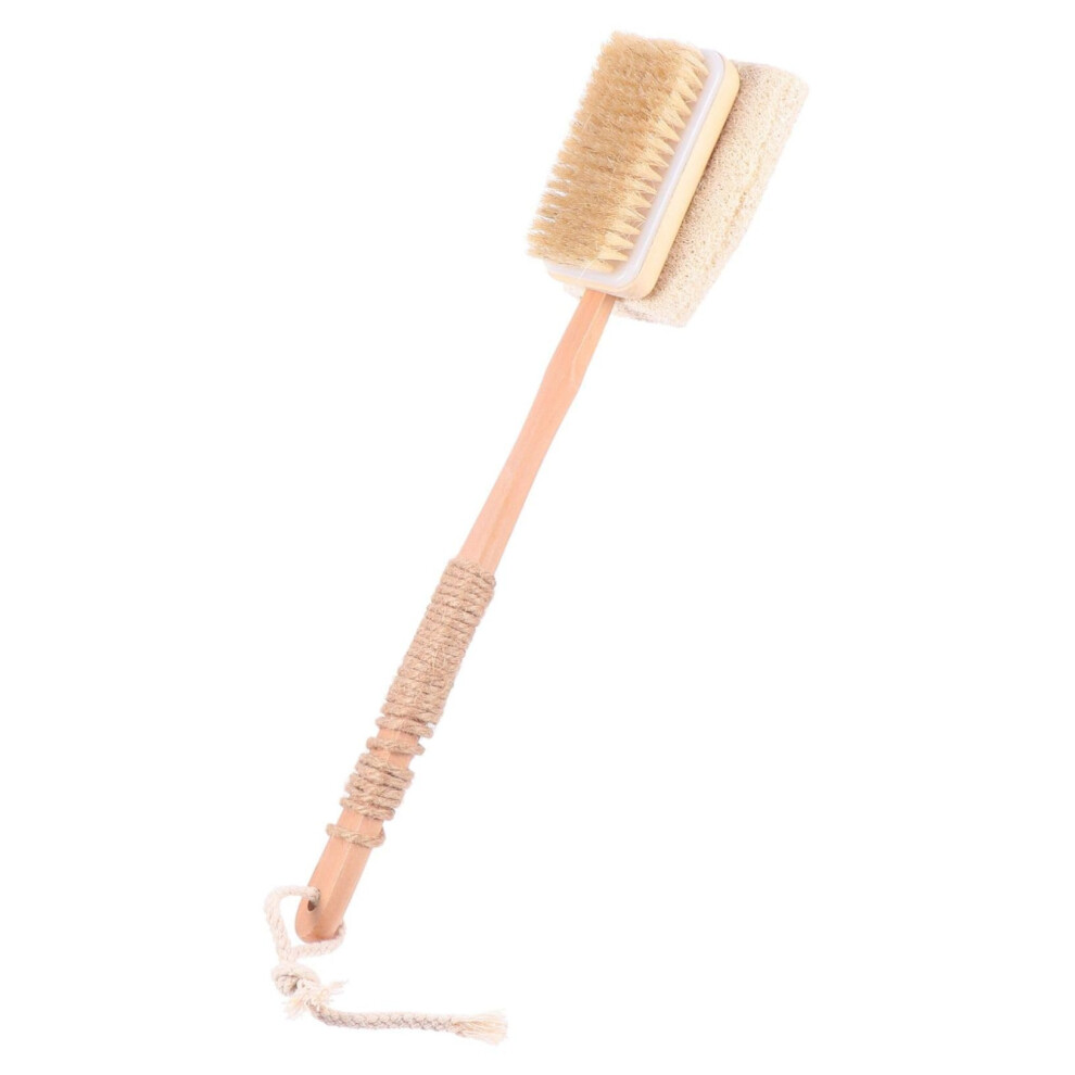Back Scrubber with Long Wooden Handle for Shower, Loofah Body Brush for Deep Exfoliation