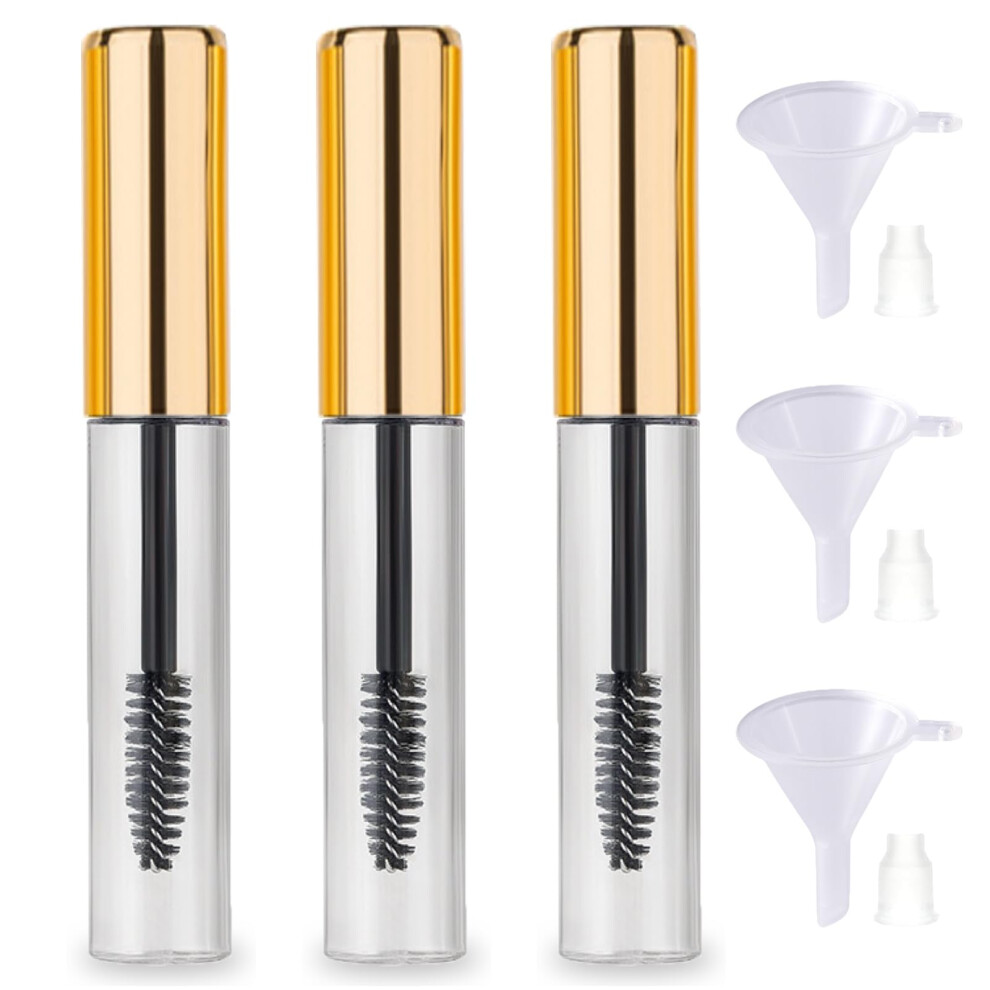 Gold Empty Mascara Tube 3Pcs Glass Refillable 10Ml For Castor Oil Eyeliner Lip Gloss With Wand