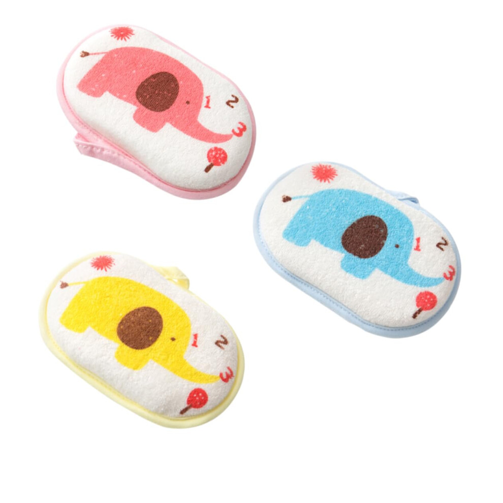 3Pcs Cartoon Elephant Kids Bath Sponge Set Soft Gentle Exfoliation For Boys And Girls Yellow