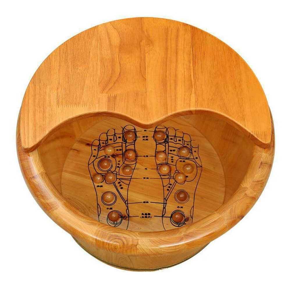 Wooden Foot Bath with Lid, Round Leakproof Waterproof Foot Soak Tub for Relaxing Spa