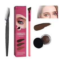 4D Angled Eyebrow Brush with Razor Dark Brown Waterproof SmudgeProof Natural HairLike Strokes