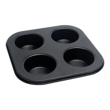 Nonstick 4 Cup Muffin Pan Carbon Steel Cupcake Baking Tray for Even Heat Oven Baking Black
