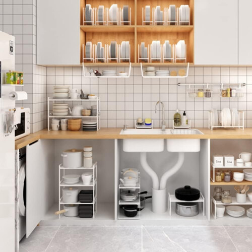 Mini Kitchen Storage Rack White Etagere For Kitchen Cabinets SpaceSaving Shelves Adjustable MultiTier 2
