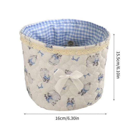 Artistic Cylindrical Storage Basket With Intricate Lace Patterns For Desktop Bowknot Makeup Storage Container Multicolor 2