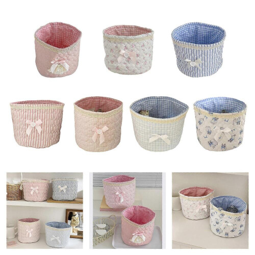 Artistic Cylindrical Storage Basket With Intricate Lace Patterns For Desktop Bowknot Makeup Storage Container Multicolor 1