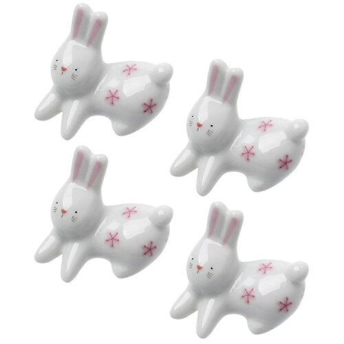 Rabbit Shape Chopstick Rests 4Pcs White Ceramic Chic Design Space Saving for Decor