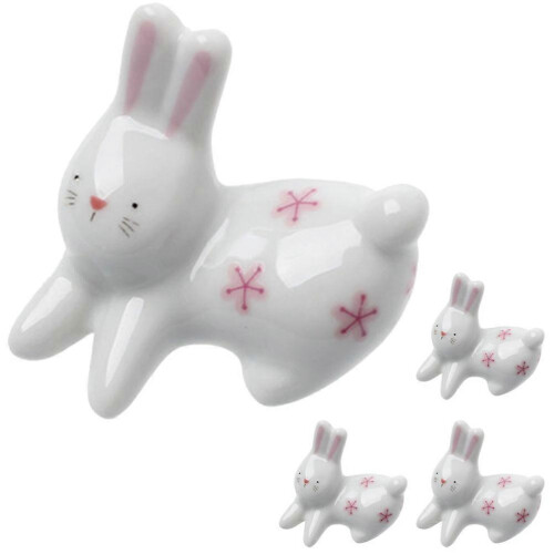 Rabbit Shape Chopstick Rests 4Pcs White Ceramic Chic Design Space Saving for Decor 1