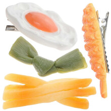 Conjunto de 4 presilhas de cabelo criativas em formato de comida, leves e confortáveis, acessórios divertidos e originais para festas e uso diário.