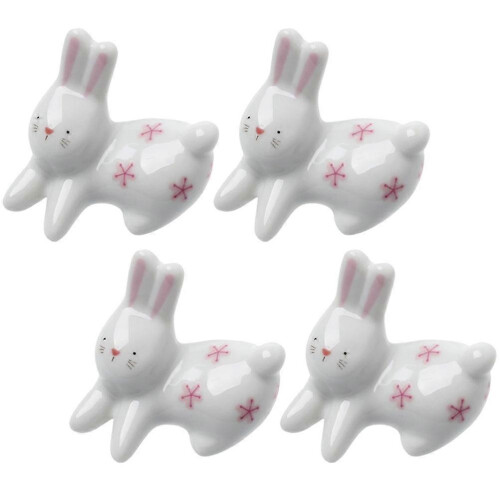 Rabbit Shape Chopstick Rests 4Pcs White Ceramic Chic Design Space Saving for Decor 2