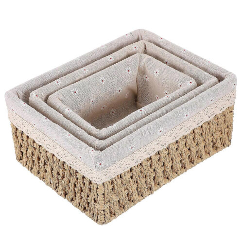 Woven Storage Basket Beige Organizer Box for Desktop Sundries 6Pcs