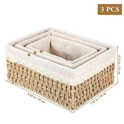 Woven Storage Basket Beige Organizer Box for Desktop Sundries 6Pcs 1