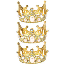 3-teiliges Set goldener Kronen-Kuchendekorationen aus Legierung