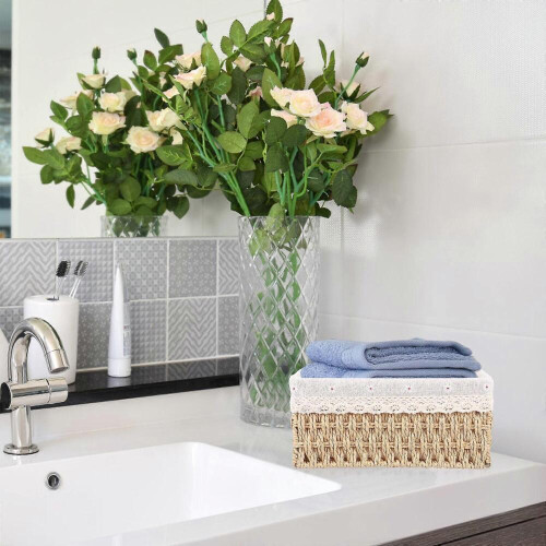 Woven Storage Basket Beige Organizer Box for Desktop Sundries 6Pcs 2