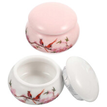 Conjunto de 6 Mini Potes de Cerâmica para Armazenamento de Batom e Creme com Estampa Floral
