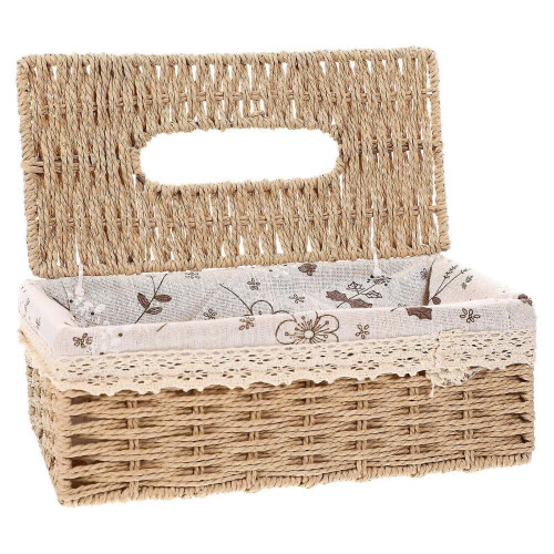Handwoven Tissue Box Tissue Storage Box Weaving Tabletop Box Desktop Napkin Box 2