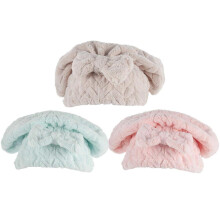 Touca absorvente para cabelo em fleece coral com laço, ideal para uso doméstico, 26x18cm, reduz o atrito, pacote com 3 unidades.