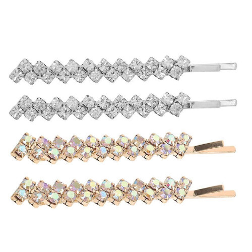 Presilhas de cabelo com strass, elegantes e decorativas, prateadas, para meninas e mulheres (2 pares). 1