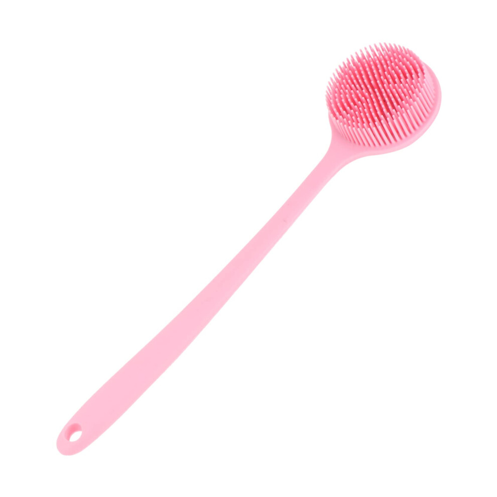 Pink Silicone Back Scrubber With Ergonomic Long Handle For Gentle Exfoliating And Massage Â