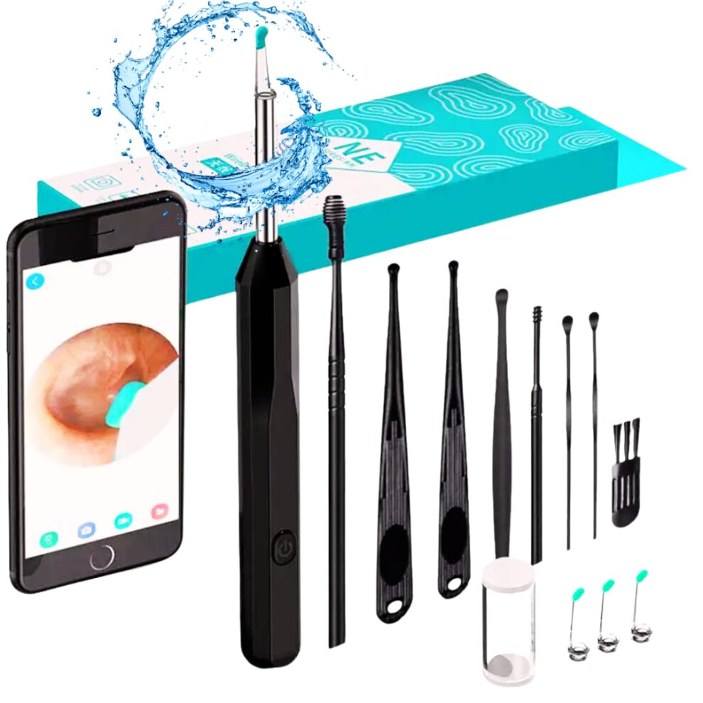 Ear Wax Removal Tool Camera 1296P FHD with Light, 8âPiece Ear Cleaner Kit for iOS Android Black