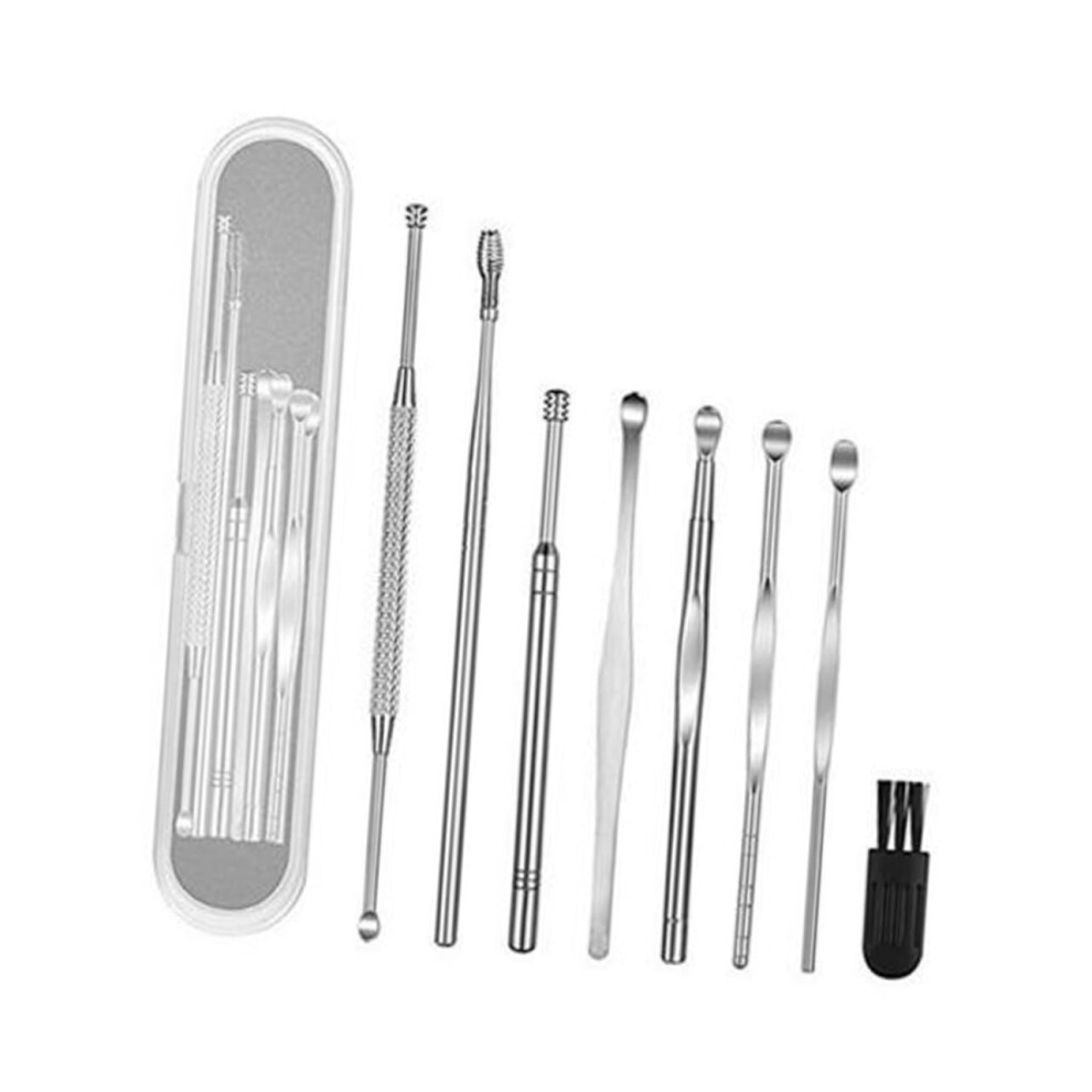 Ear Wax Removal Kit 8pcs Stainless Steel Ear Pick Cleaner Set with Safe Precision Cleaning, Silver