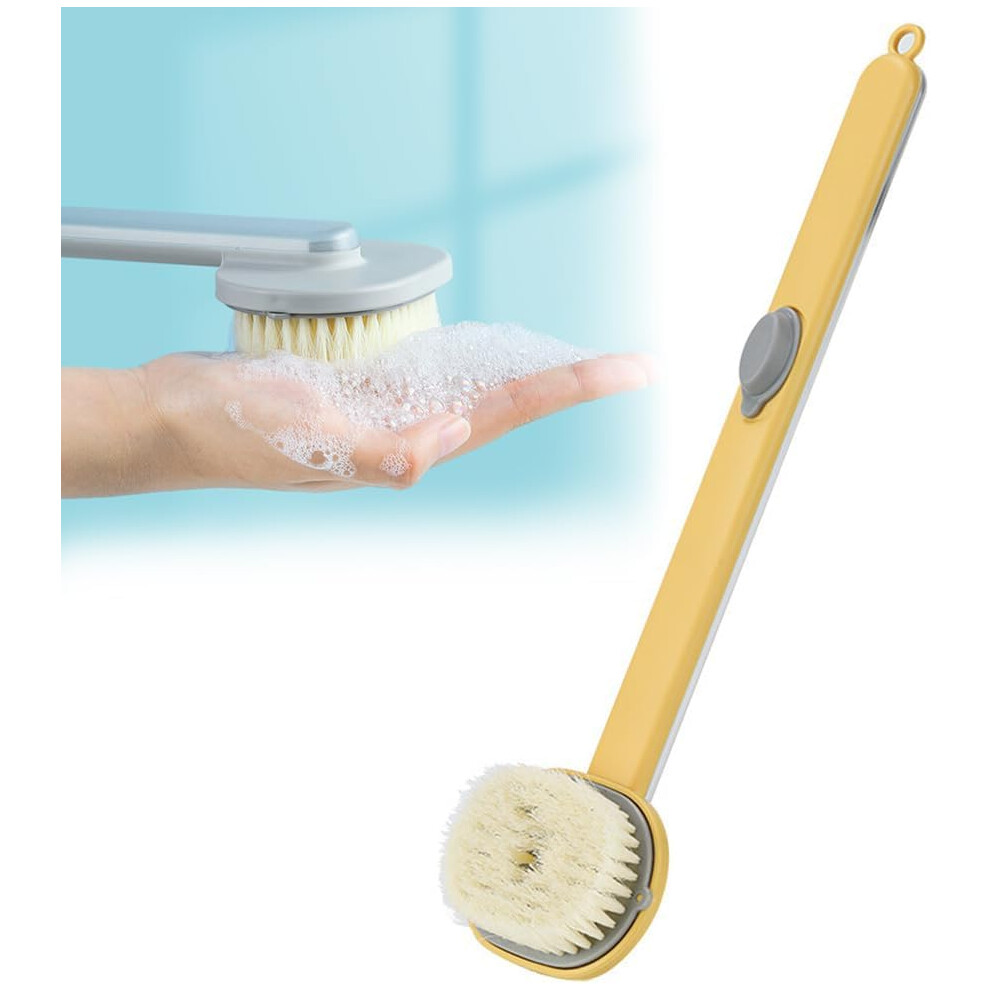 Yellow Back Scrubber Long Handle Bath Brush With Builtin Gel Dispenser, 2 In 1 Detachable Soft Bristles
