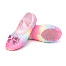 Girls Glitter Ballet Shoes with Bow, Toddler Split Sole Dance Flats, NonSlip Lightweight Slippers